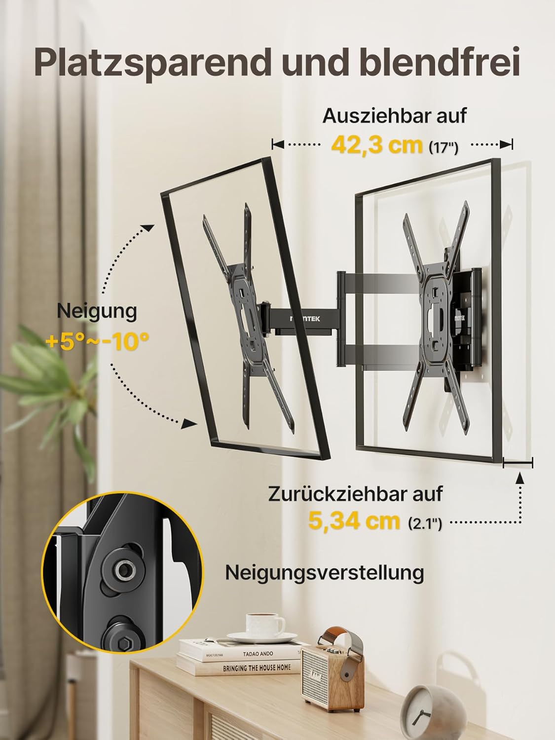 Thumbnail 5 de monTEK TV Wandhalterung 23–65 Zoll – schwenkbar, neigbar, 423 mm Auszug, VESA bis 400x400 mm