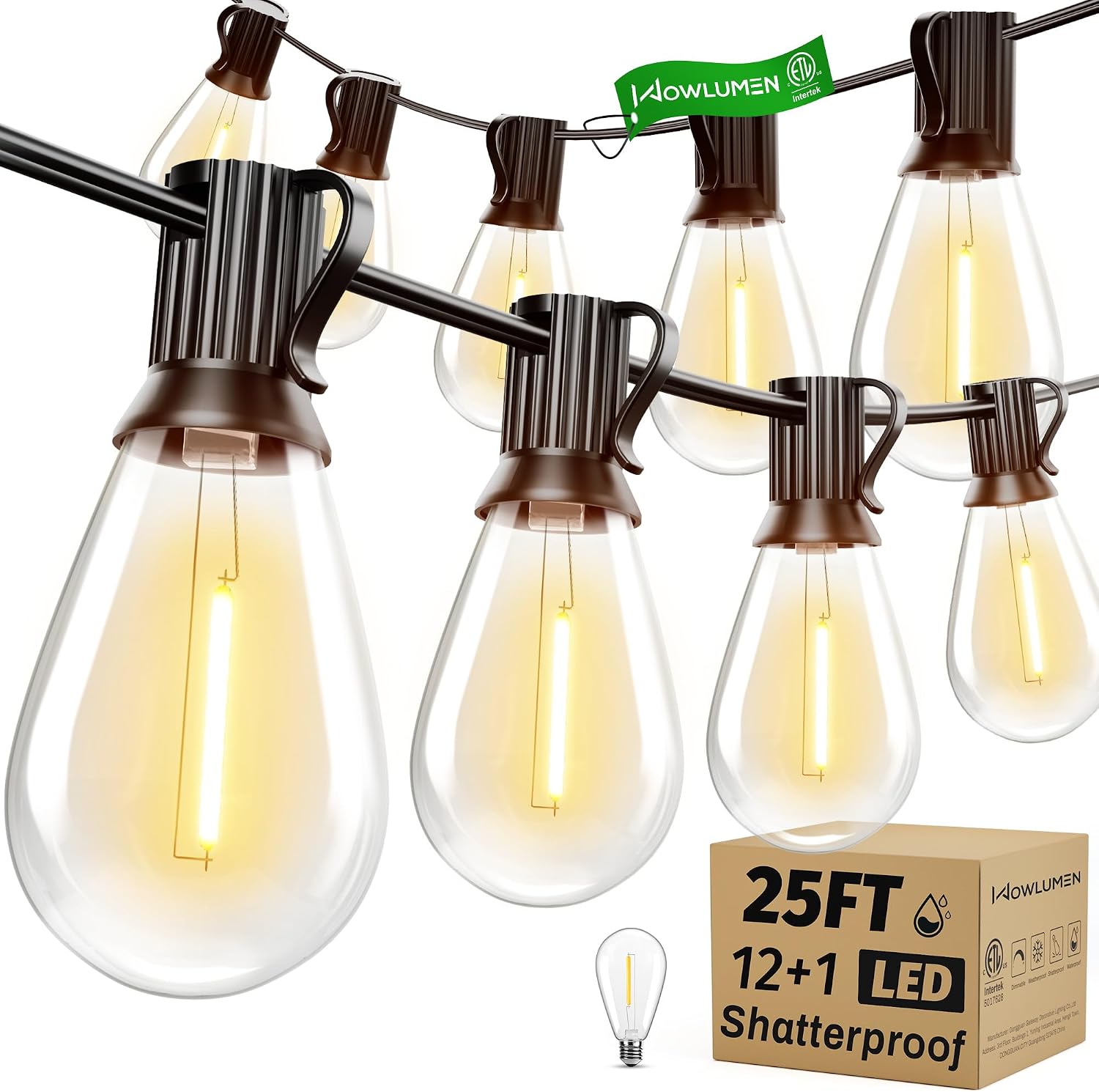 Detalle de WOWLUMEN GLS-20J2P-E12-S11- Outdoor String Lights, 25 ft, 2200K Warm White