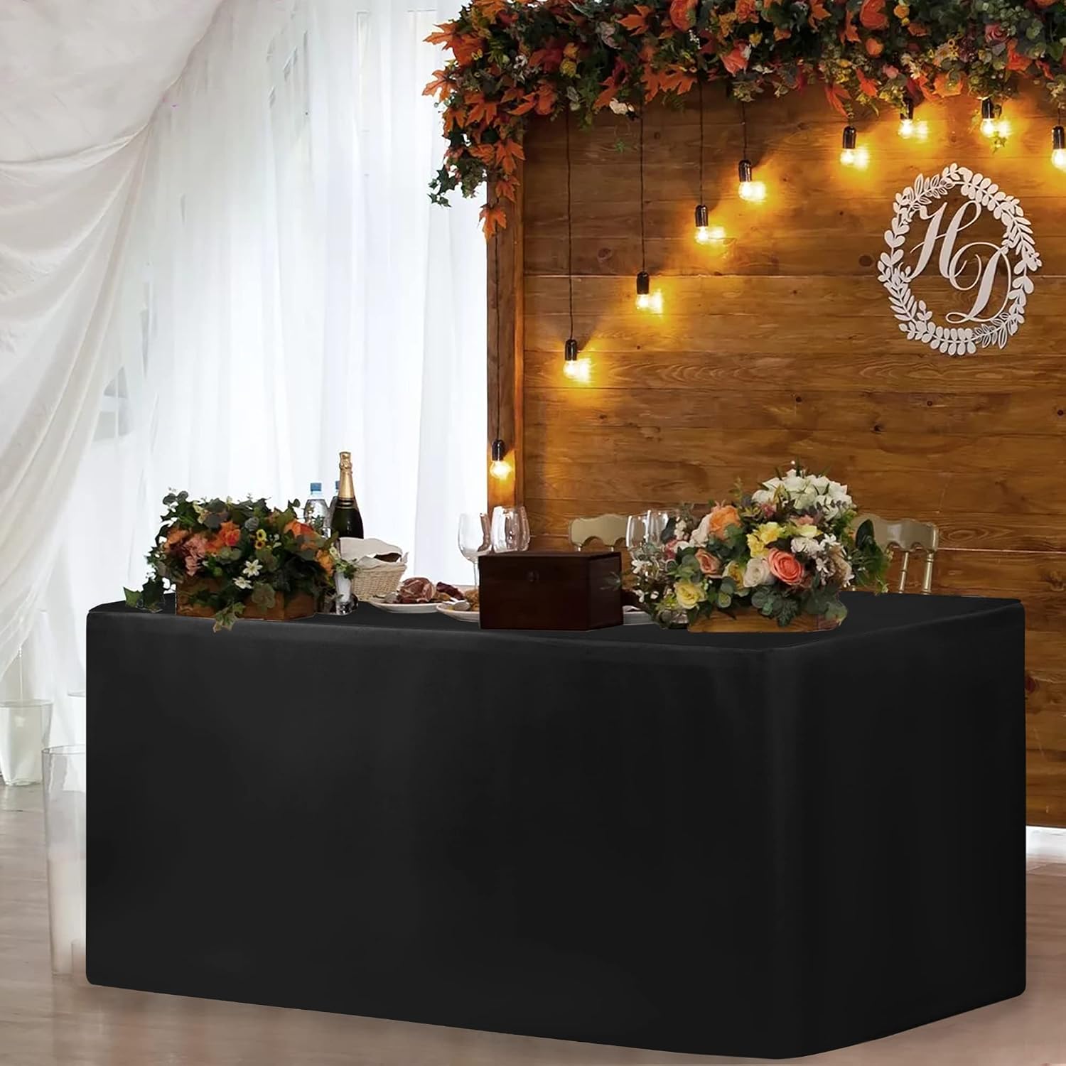 Detalle de HolidayIdeas Fitted Black Tablecloths - 72 x 30 Inch, 2-Pack for 6-Foot Tables