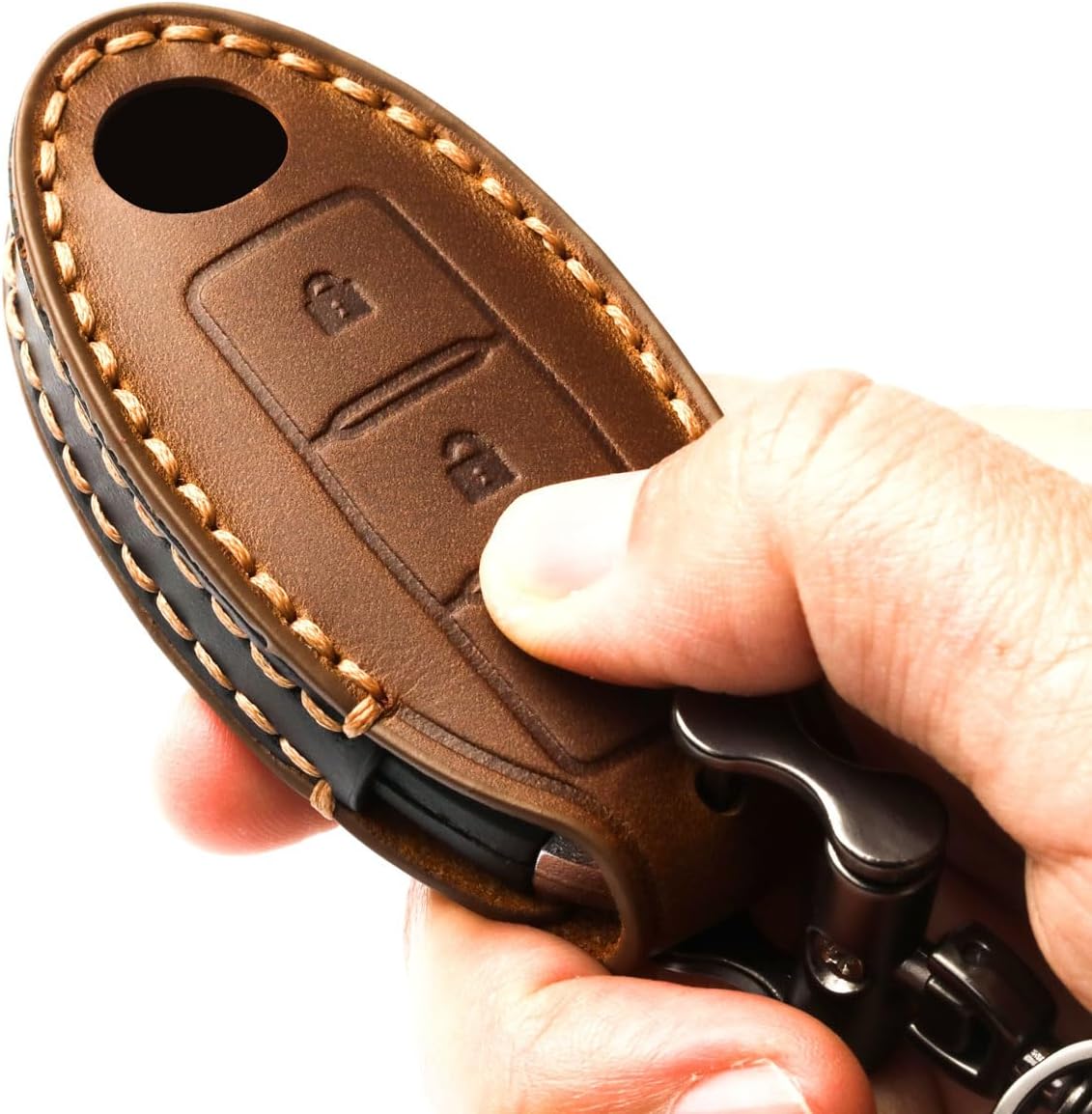 Thumbnail 6 de APEKUU Leather Nissan Key Fob Cover, Hand-Stitched Brown Case