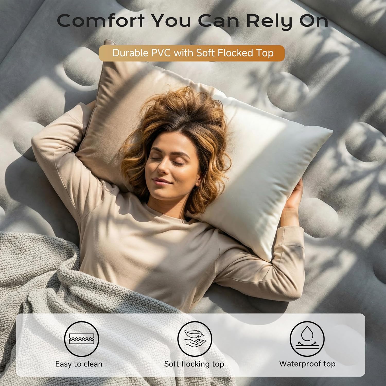 Thumbnail 4 de Sebor Air Mattress Queen with Built-in Pump — 18" Comfort, Durable PVC, portable for guests, camping, and travel