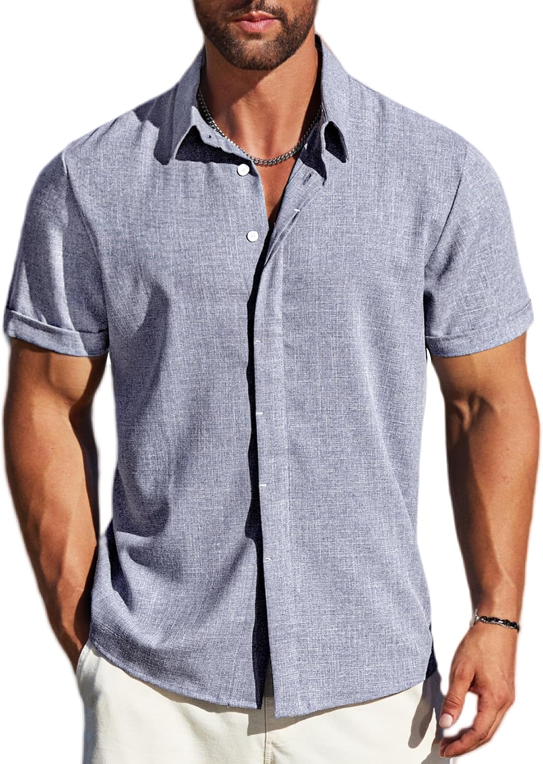 Thumbnail 6 de MAPICK Men's Linen Short Sleeve Shirt Casual Button-Down
