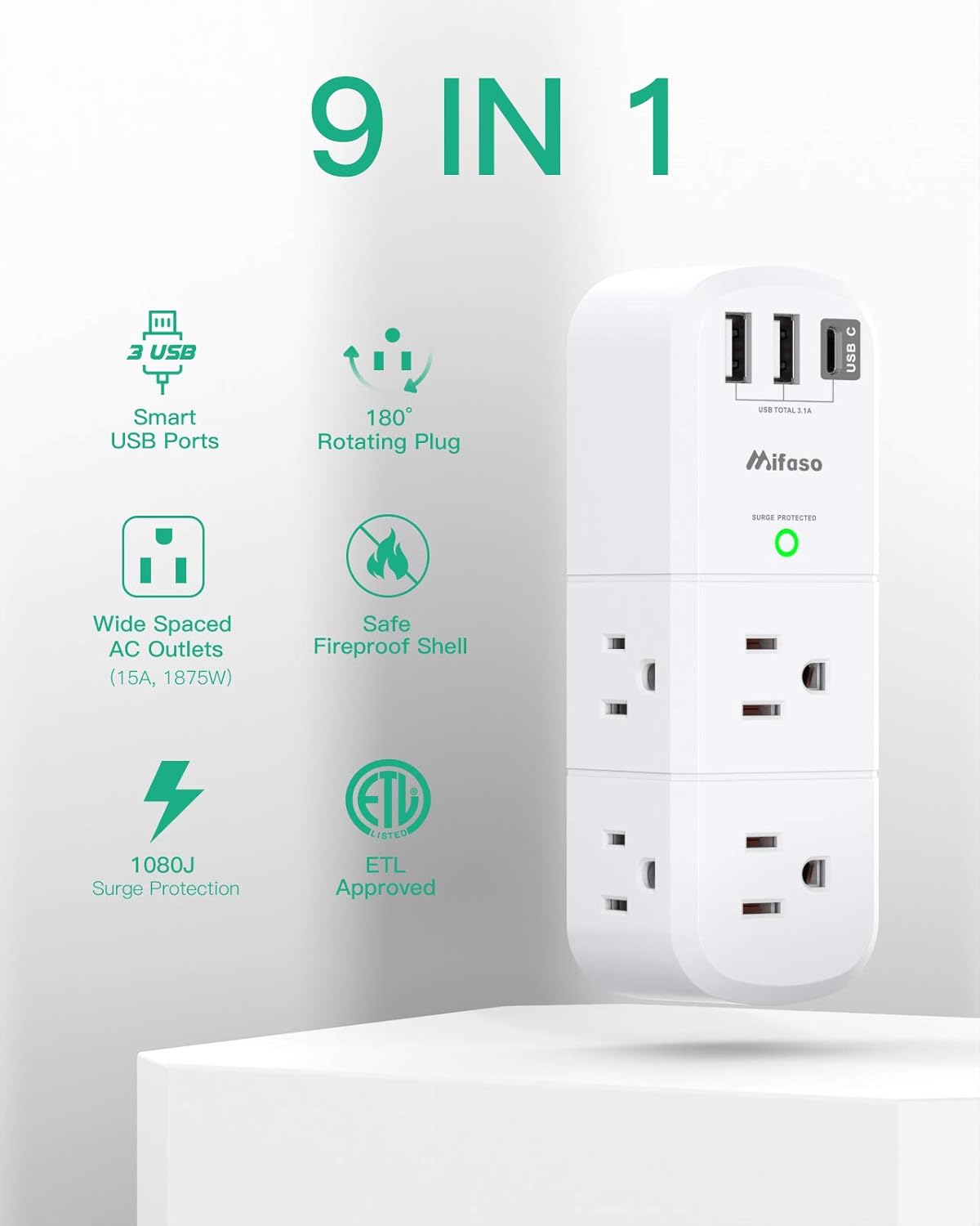 Thumbnail 6 de Mifaso Outlet Extender 1800 Joules Surge
