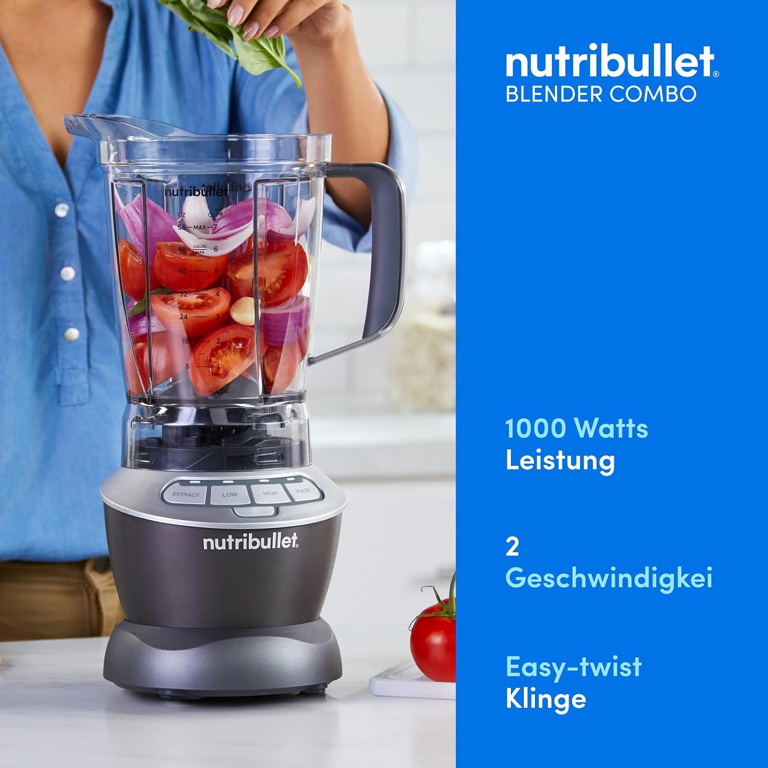Detalle de Nutribullet Full Size Blender NBF450DG – 1000 W, 1,8 L Krug inkl. Zubehör