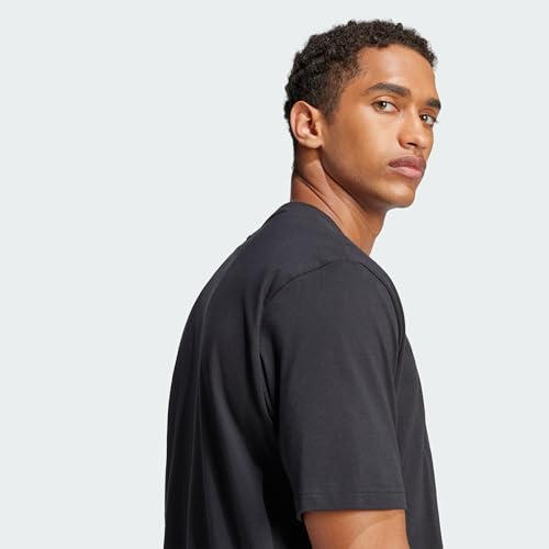 Detalle 2 de Adidas Uomo Essentials Linear Jersey Shirt - Girocollo, Regular Fit in Black/White, M