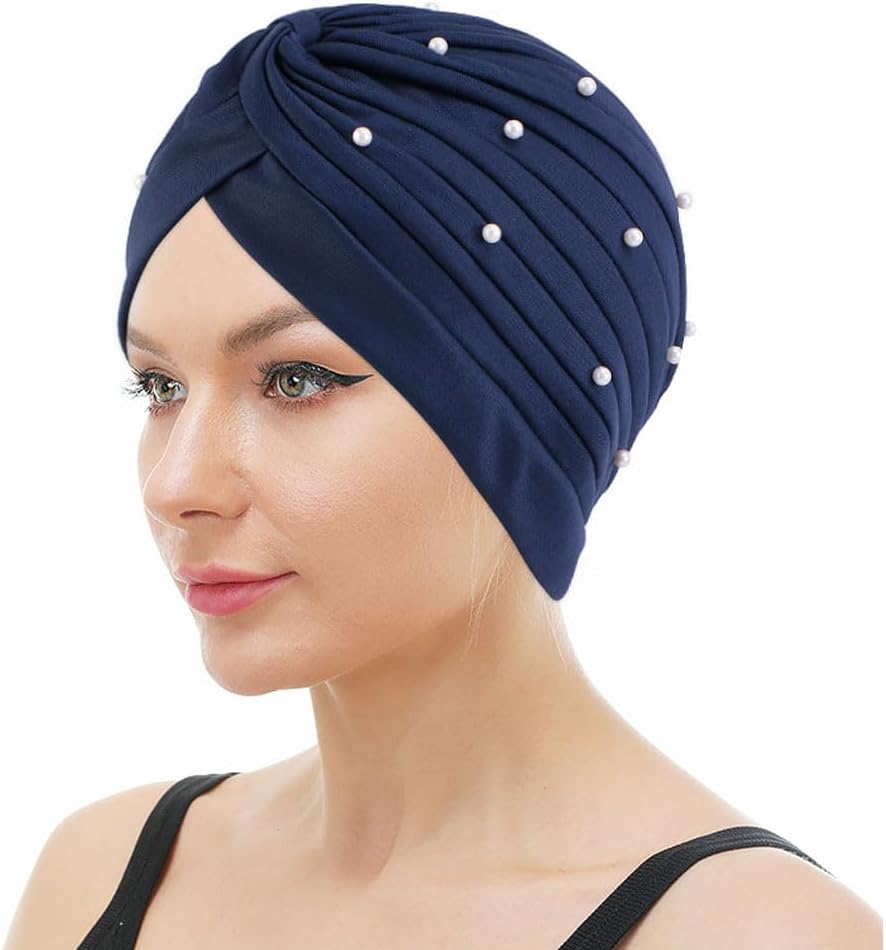 Thumbnail 5 de 2PCS Faux Pearls Turbans for Women - Knot Turban Head Wraps with Pleated Beanie Style