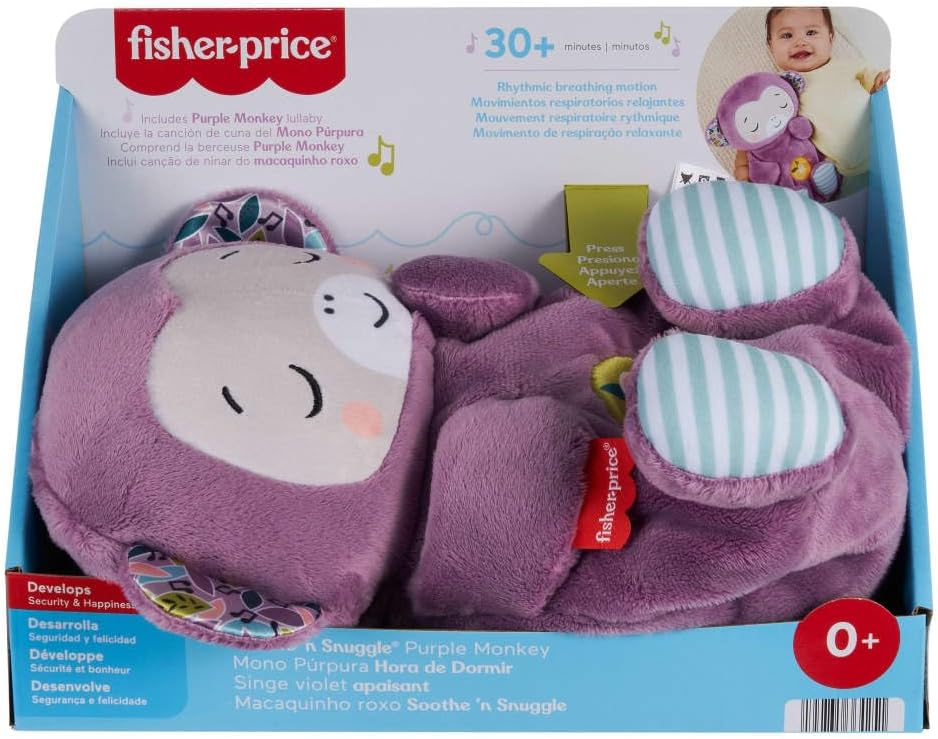 Detalle 2 de Fisher-Price Scimmietta Viola Soffice Relax: peluche sensoriale con movimento respiratorio, luci calmanti e melodie per neonato