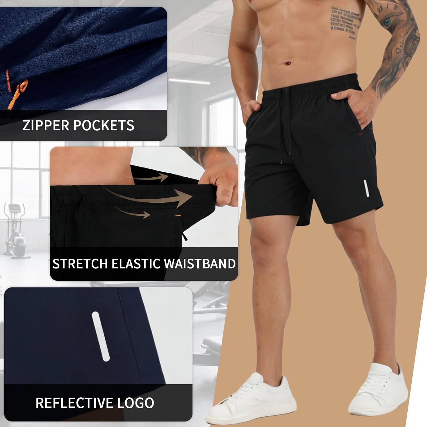 Thumbnail 2 de SHAGGA 3 Pack Gym Shorts for Men – Lightweight, Quick-Dry with Zip Pockets