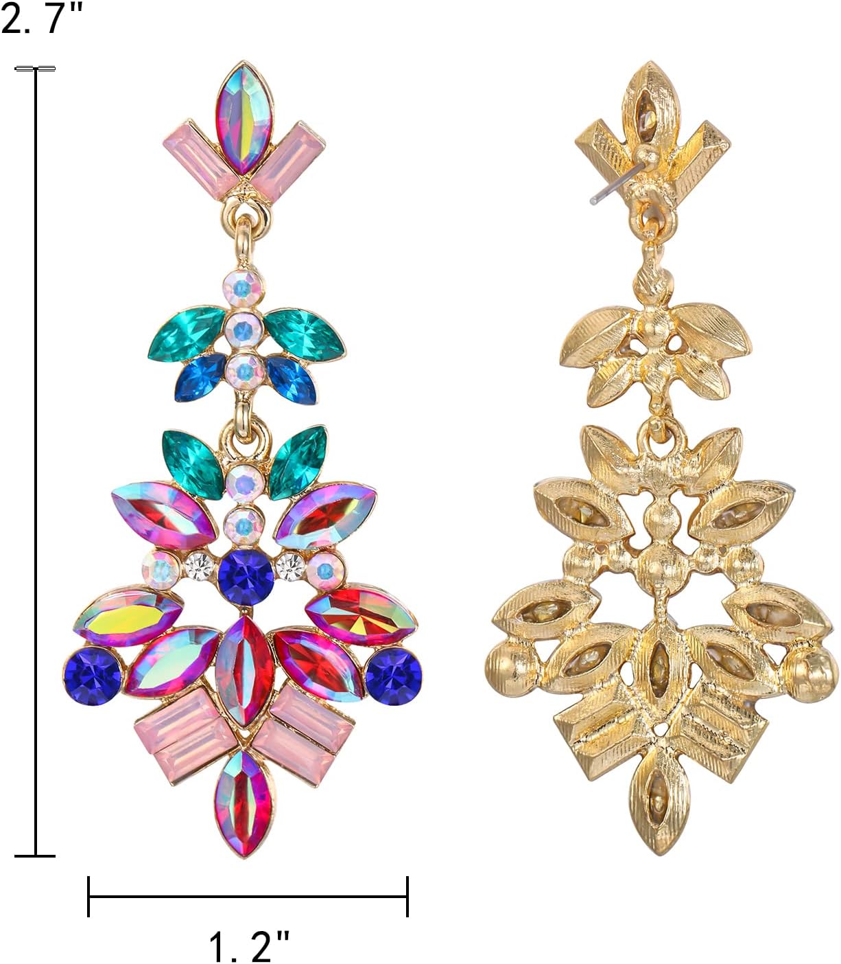 Detalle 2 de Clearine Boucles d'oreilles Statement Marquise Square Crystal Cluster Art Deco pour Femme Multicolor Ton d'or