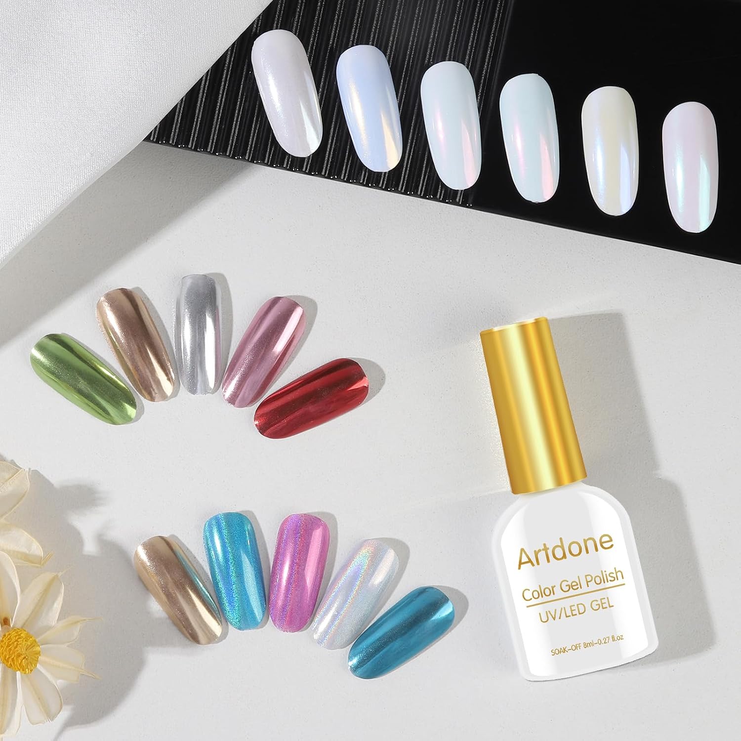 Thumbnail 1 de Artdone 16 Jars Chrome Nail Powders 💅