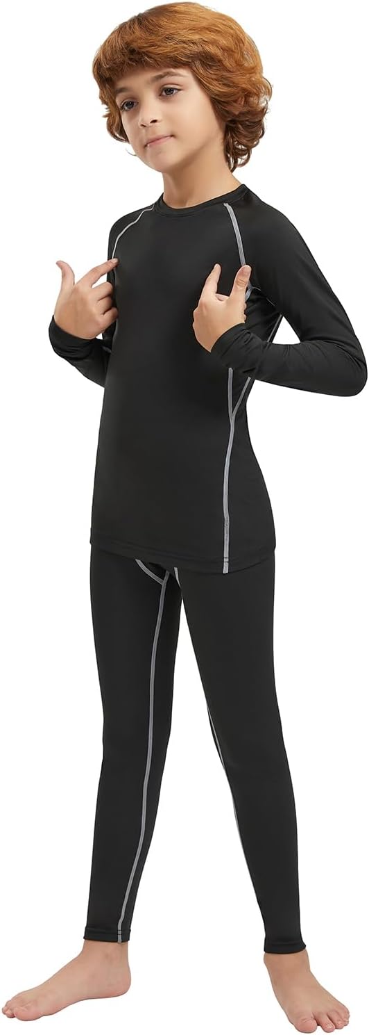 Detalle de Celfaeree Boys’ Fleece-Lined Thermal Underwear Set, Seamless Stretch Base Layer