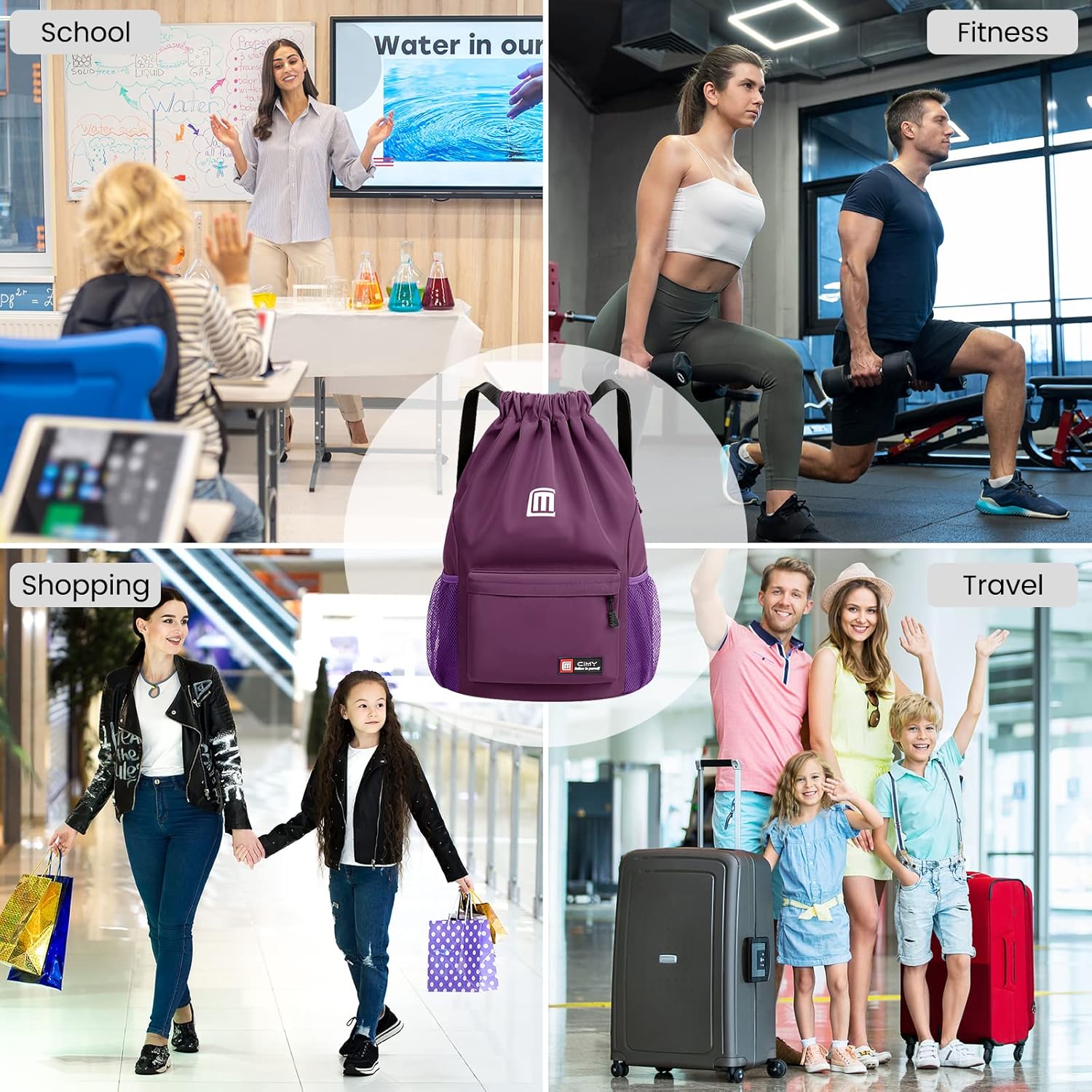 Thumbnail 6 de Eucomir Turnbeutel mit Kordelzug wasserdicht, große Sportbeutel in Lila