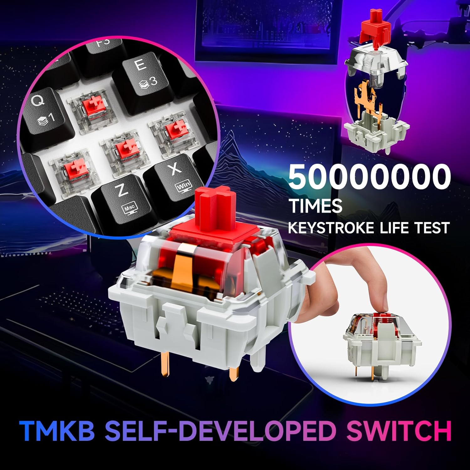 Thumbnail 5 de Dierya DK63 Clavier gamer sans fil 60% mécanique à 63 touches (Bluetooth/2,4 GHz/USB‑C) avec rétroéclairage RGB