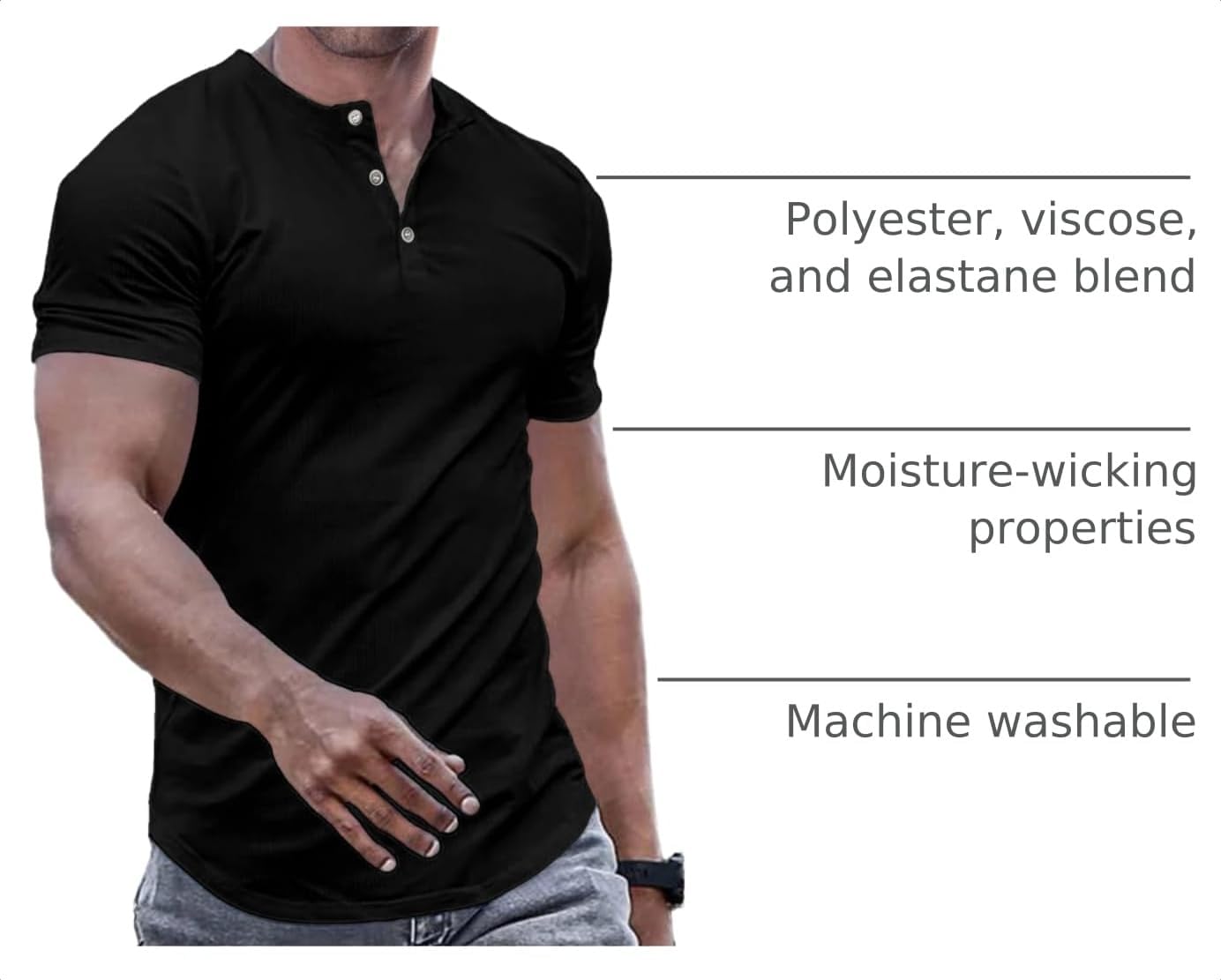 Detalle de JMIERR Men's Muscle Slim Henley Shirts – Crewneck Longline Tee for Gym & Everyday Wear