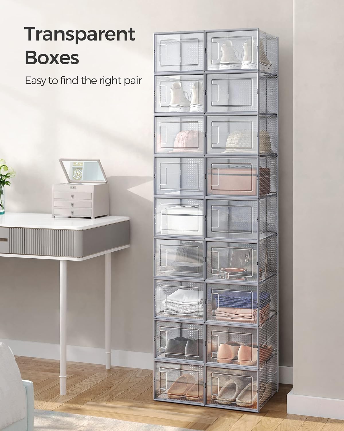 Thumbnail 2 de SONGMICS LSP007G18 Dennys Collection Shoe Boxes, 18 Stackable Foldable Organisers