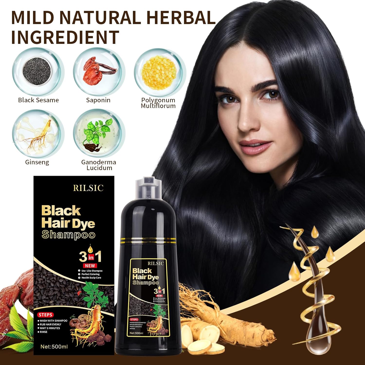 Thumbnail 1 de GFEUGS Haarfarbe Haarfärbeshampoo 500 ml Schwarz