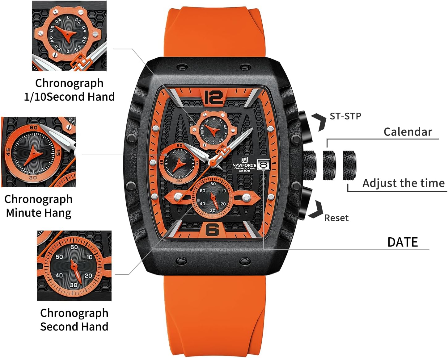 Detalle de Naviforce Orologio al quarzo da uomo con datario settimanale – analogico, cinturino silicone