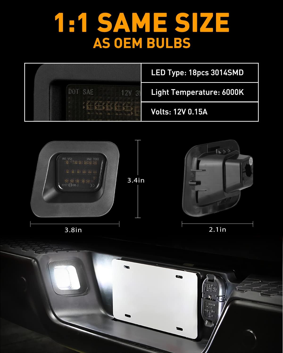 Thumbnail 4 de LESAUCE Full LED License Plate Light (Tag Light) 6000K Smoke Lens, Plug-and-Play Replacement for 2003-2018 Dodge Ram 1500/2500/3500 Pickup (2 PCS)