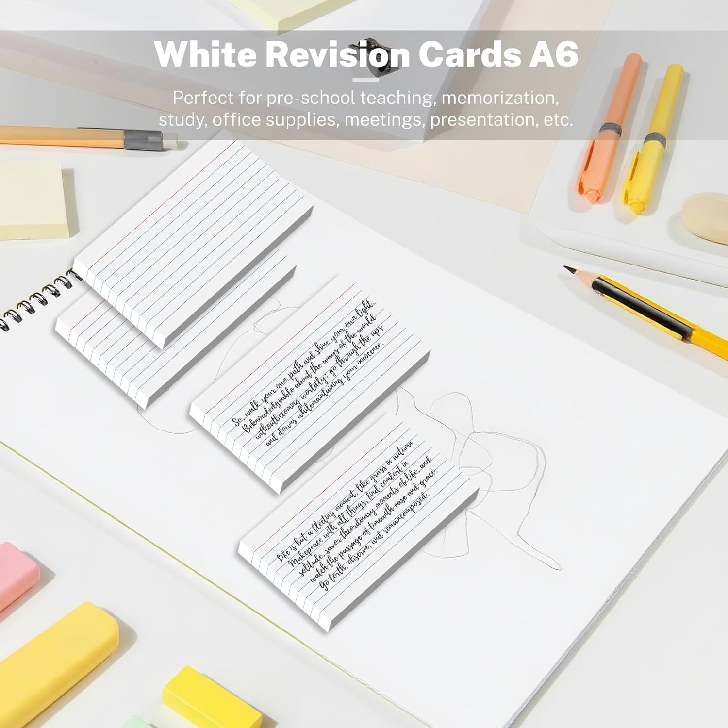 Detalle 2 de 400 PCS A6 Index Cards (10.2 x 14cm) Ruled Flash & Revision Cards – White, 160gsm paper