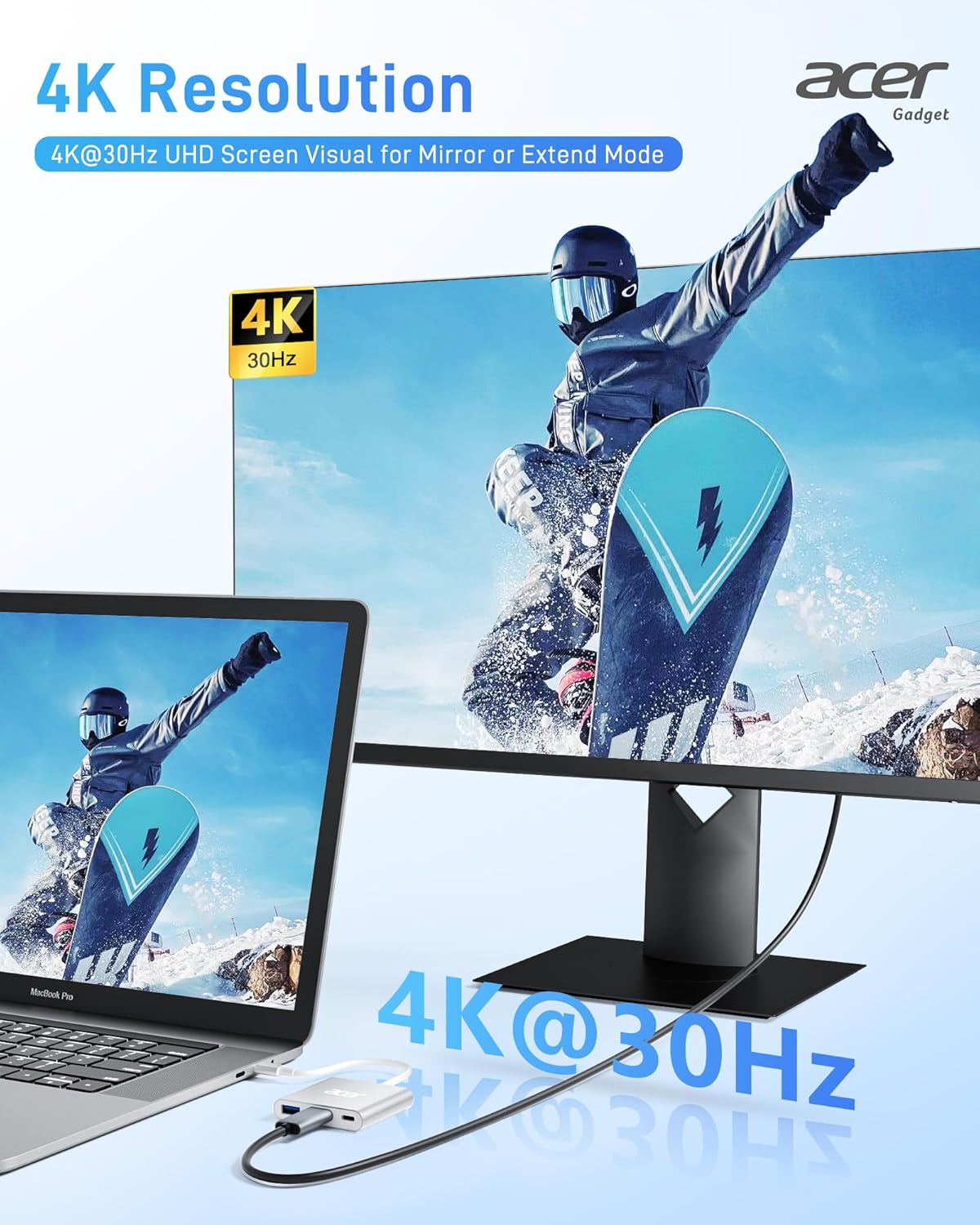 Detalle de acer USB C to HDMI Adapter 4K with 100W PD and USB 3.0 🔌