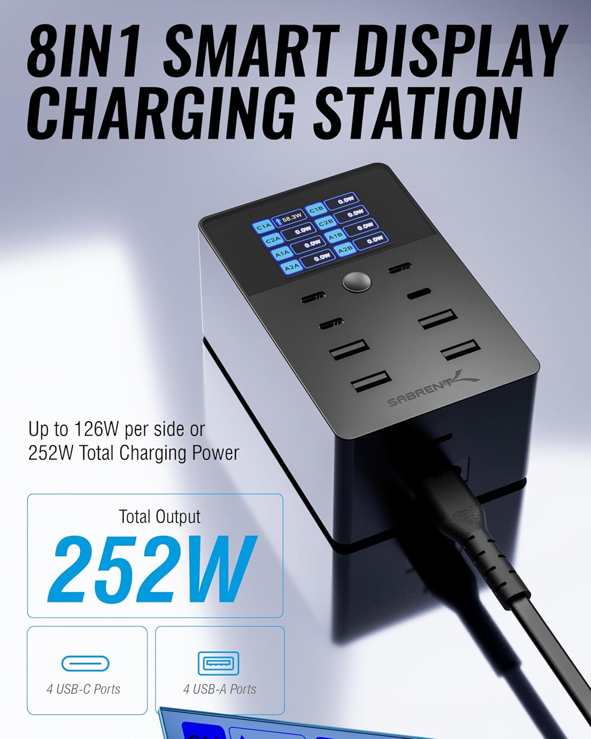 Thumbnail 1 de SABRENT VOLTIK Charging Station: 8-Port 252W USB-C/USB-A Desktop Charger
