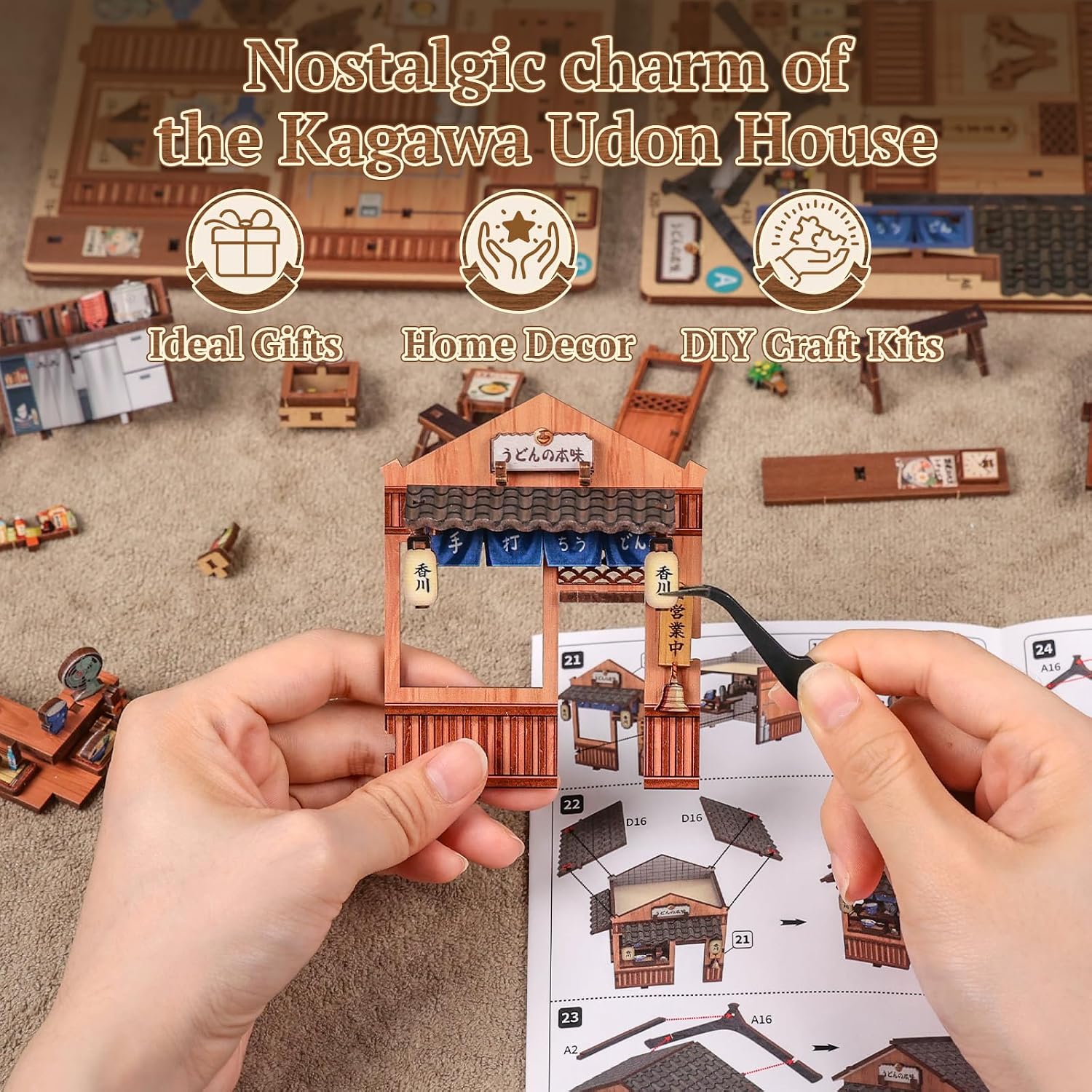 Thumbnail 4 de CUTEBEE Puzzle 3D en Bois pour Adultes – Maison Kagawa Udon (Kit Débutant, Déco Miniature)