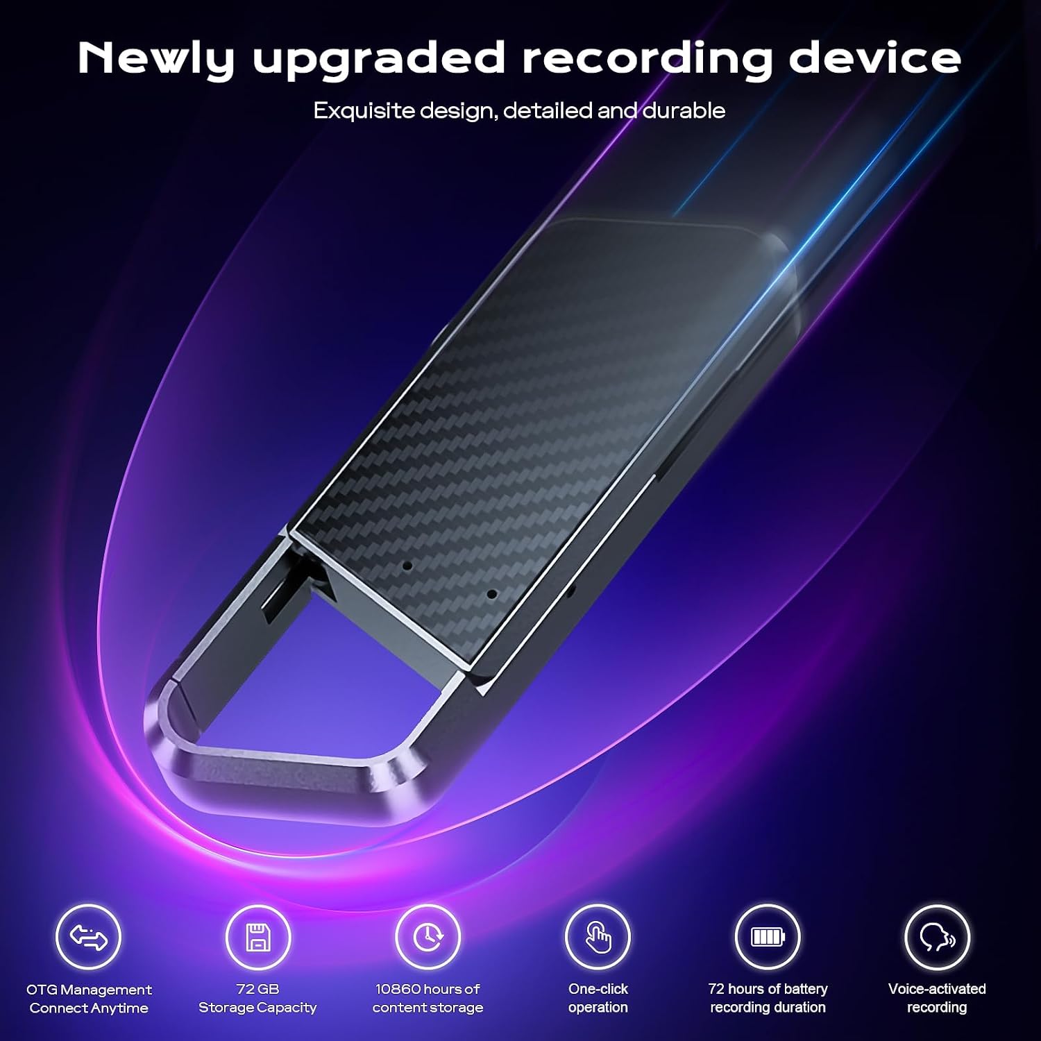 Detalle de NekSide USB-02 Voice Recorder, 136GB, DSP 6.0 Noise Reduction & Playback