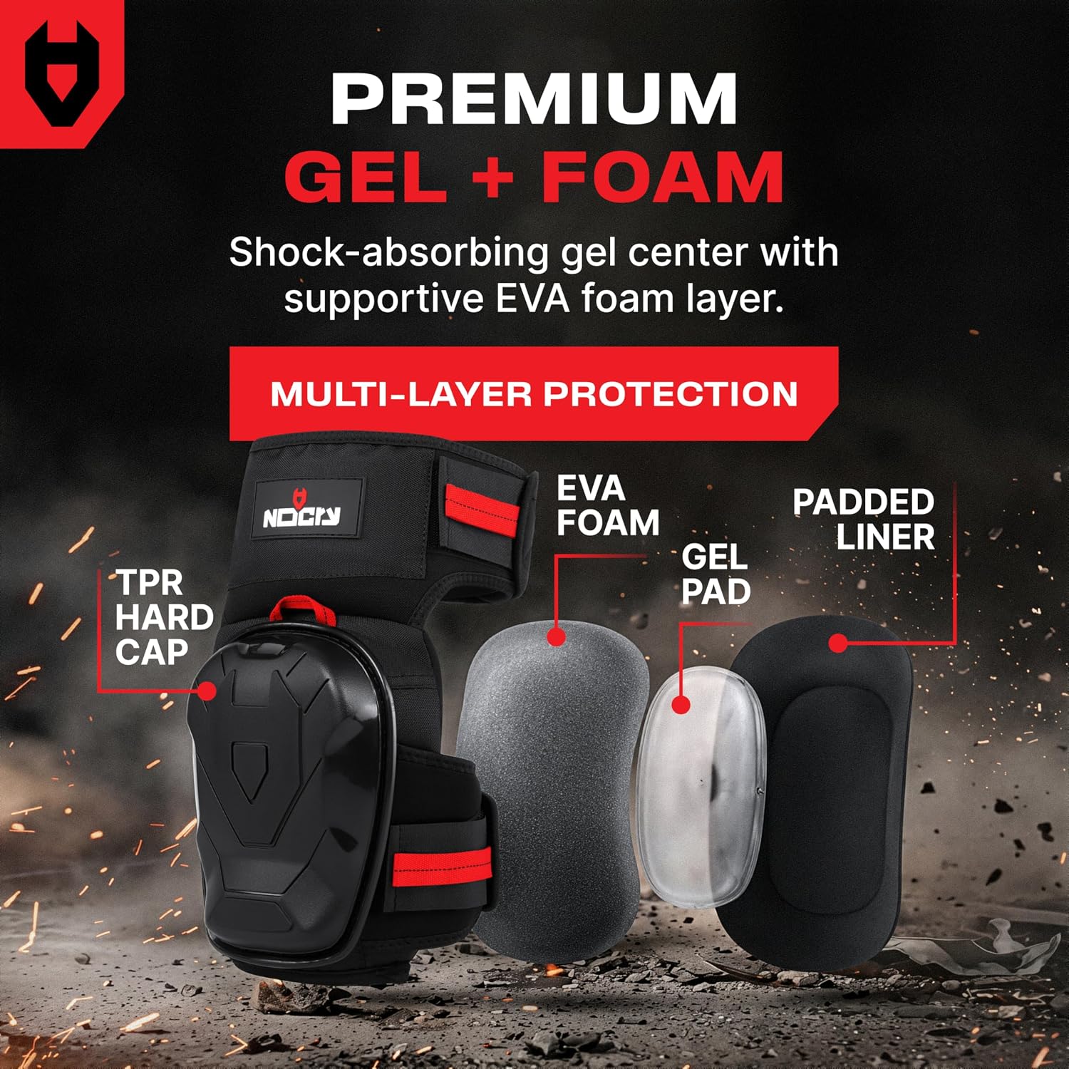 Detalle de NoCry GelGuard Pro Construction Knee Pads with Gel, Foam & Ankle Support