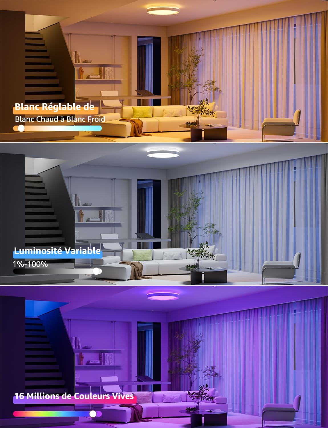 Thumbnail 6 de Lepro T1 IA plafonnier LED connecté Wi‑Fi/Bluetooth 24W, IP44, RGB+CCT (φ29 cm)