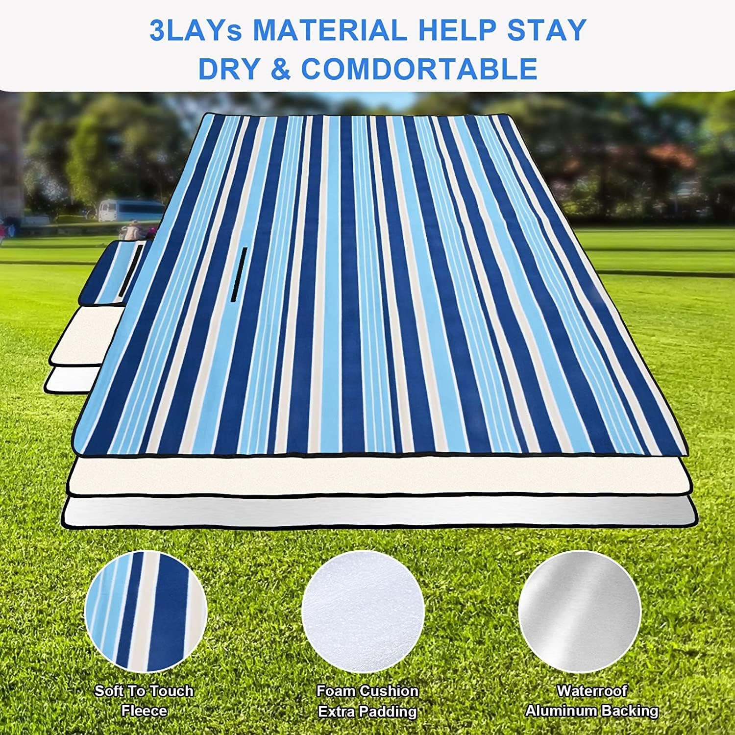 Detalle de TKLake Picnic Blanket Fleece Waterproof – Large 150x200 cm Outdoor Mat