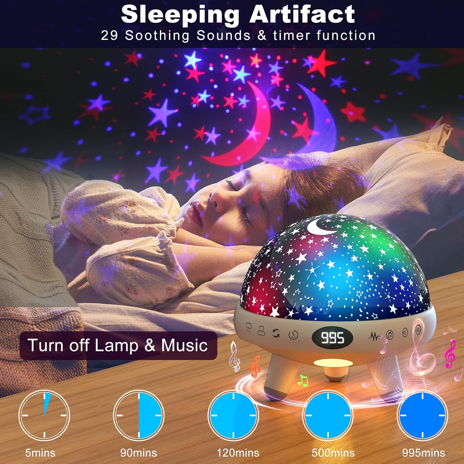 Detalle de YACHANCE YC-008 Kids Sound Machine with 360° Star Projector and Night Light