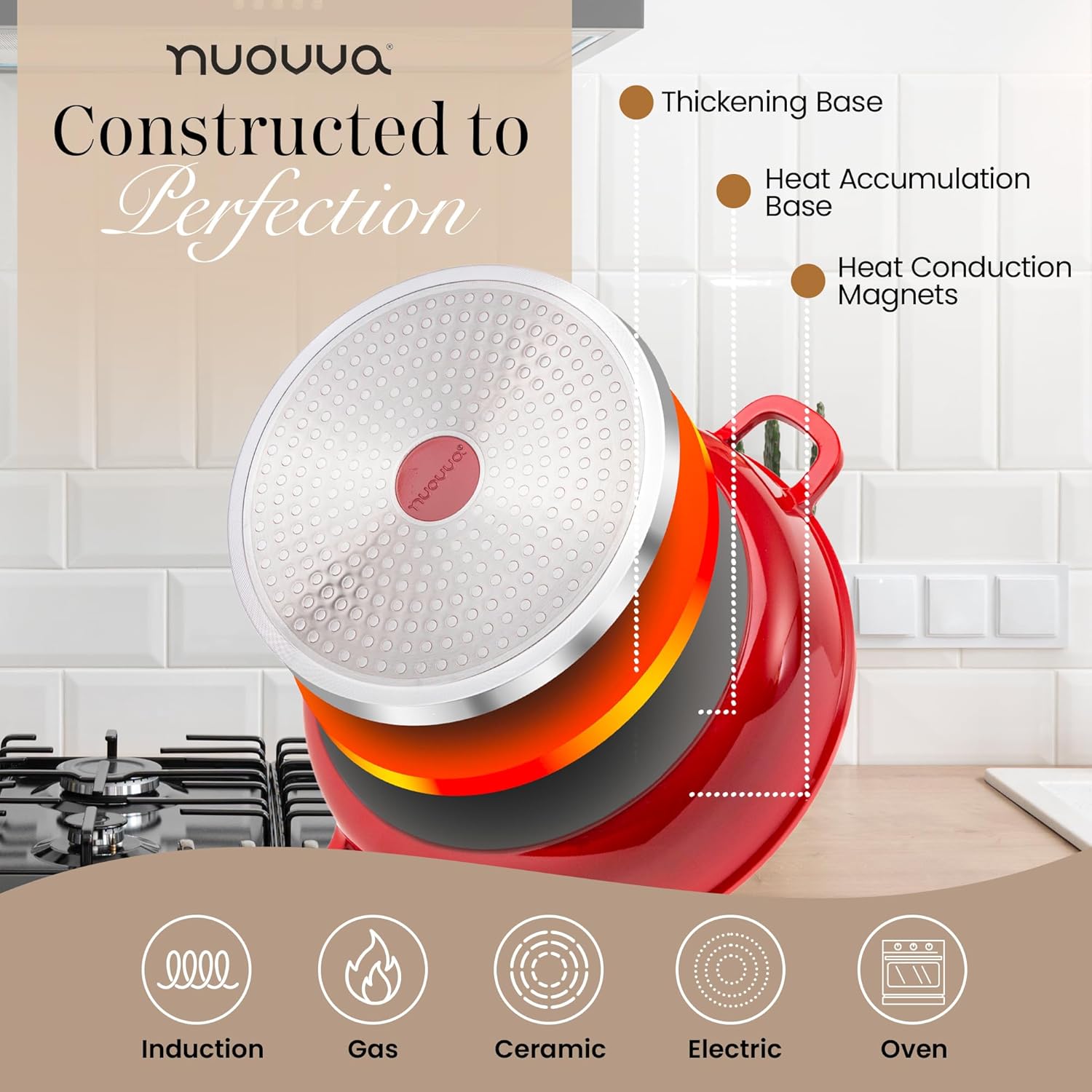 Thumbnail 2 de Nuovva Non-Stick Aluminium Deep Dutch Oven Pot with Lid (4L, 24cm) – Red