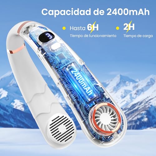 Detalle de SHINER Ventilador de Cuello Portátil: Viento en 360° con Pantalla LCD y Batería 2400 mAh