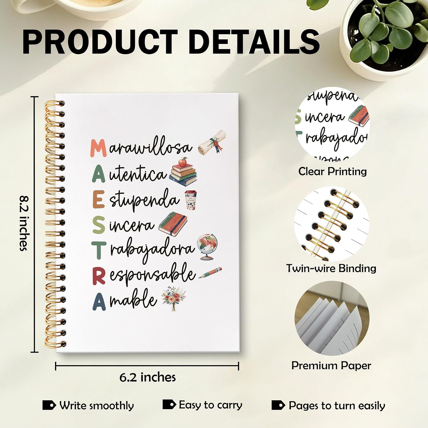 Thumbnail 6 de XFCICRLJ Teacher Spiral Notebook, 5.5 x 8.3-Inch Maestra Journal