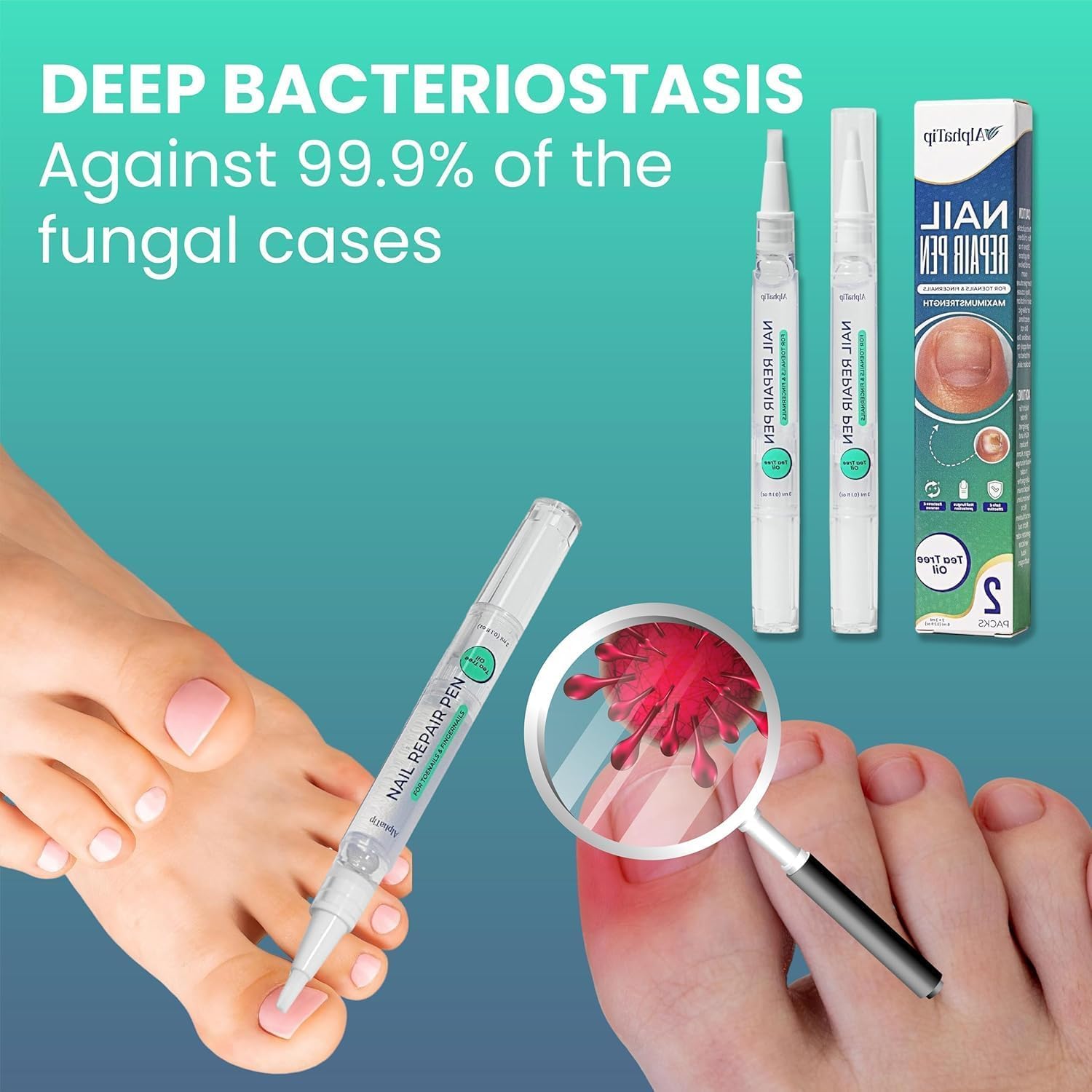 Detalle 2 de AlphaTip Nail Fungus Pen, 2-Pack Gel Treatment for Toenails, 6 mL Each