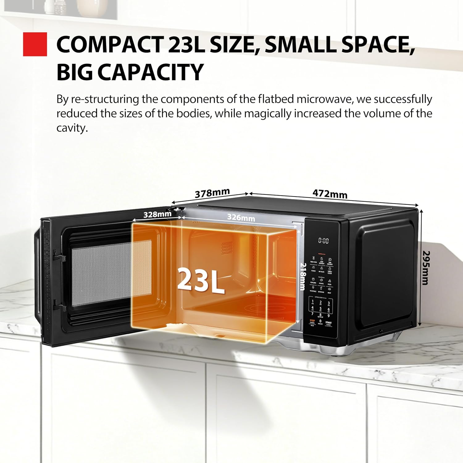Detalle de Toshiba 800W Flatbed Microwave with 23L Capacity (MW3-EM23PFF(BK))