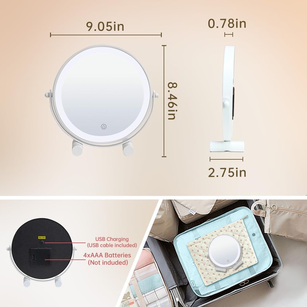 Thumbnail 3 de YEKKOPT 8-Inch Lighted Vanity Mirror, 30 LEDs, Dimmable, 360° Rotation