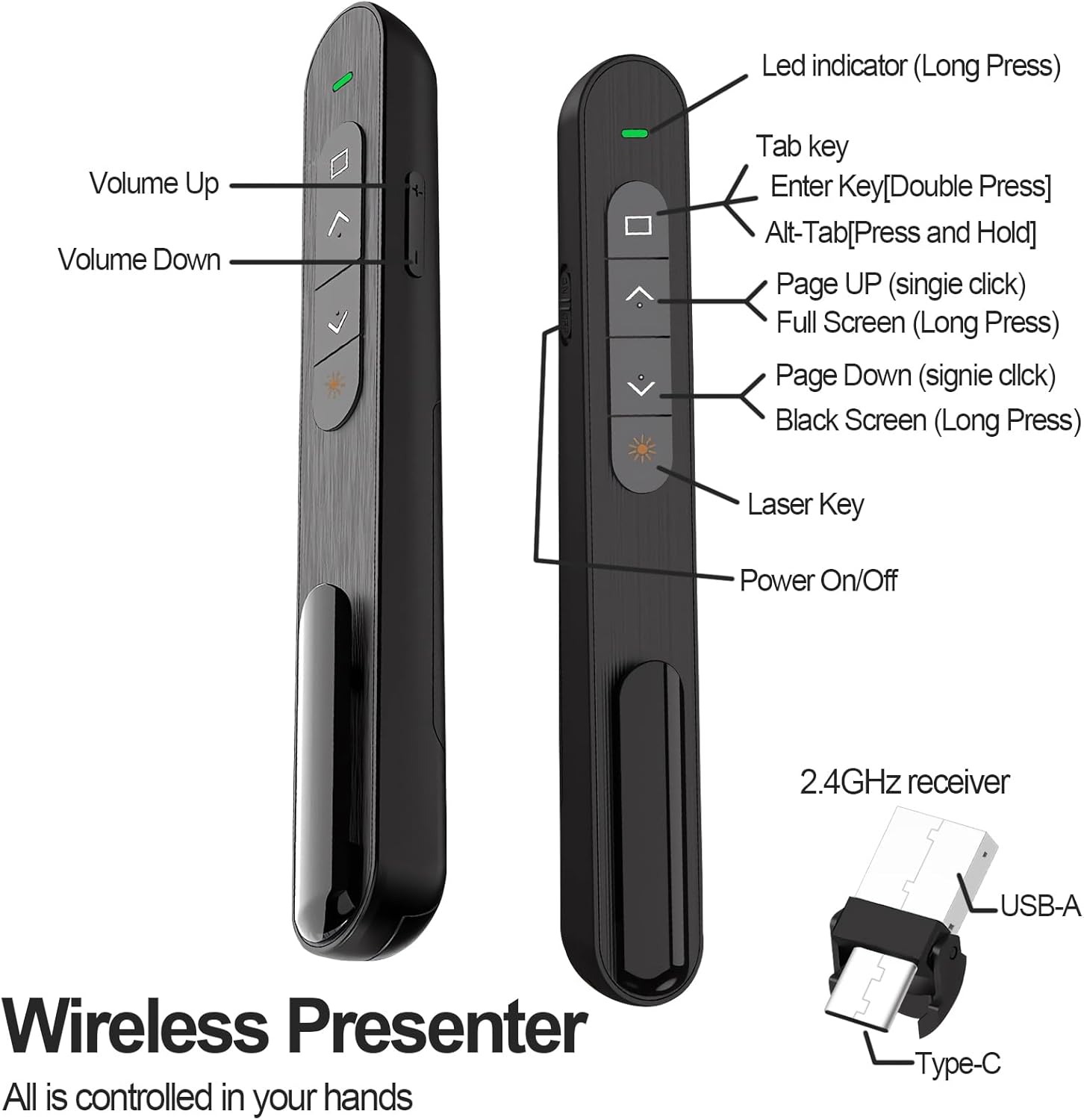 Thumbnail 1 de 2-in-1 USB Type-C Presentation Clicker 328 ft
