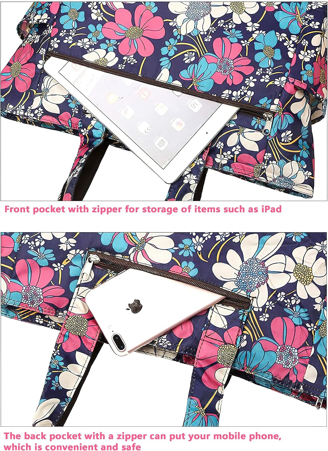 Detalle de Floral Water-Resistant Large Tote: Everyday Utility for Work, School and Travel