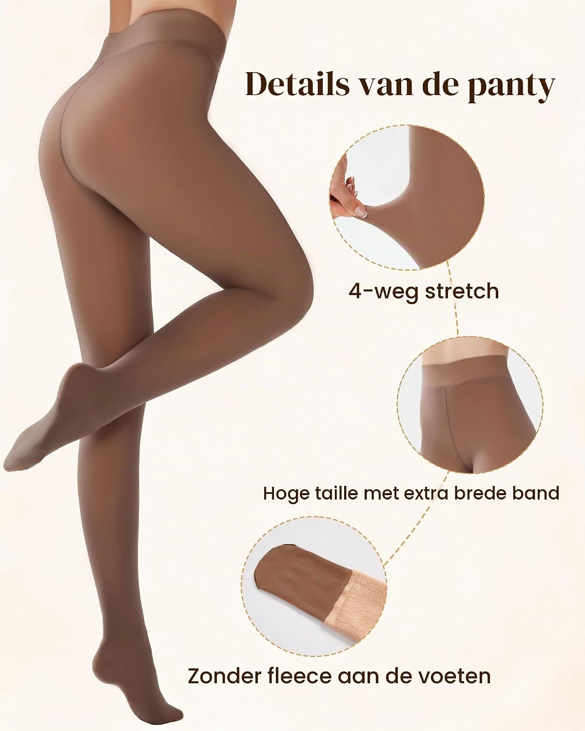 Detalle de DUCMODA fleecegevoerde panty met hoge tailleband en doorschijnende look