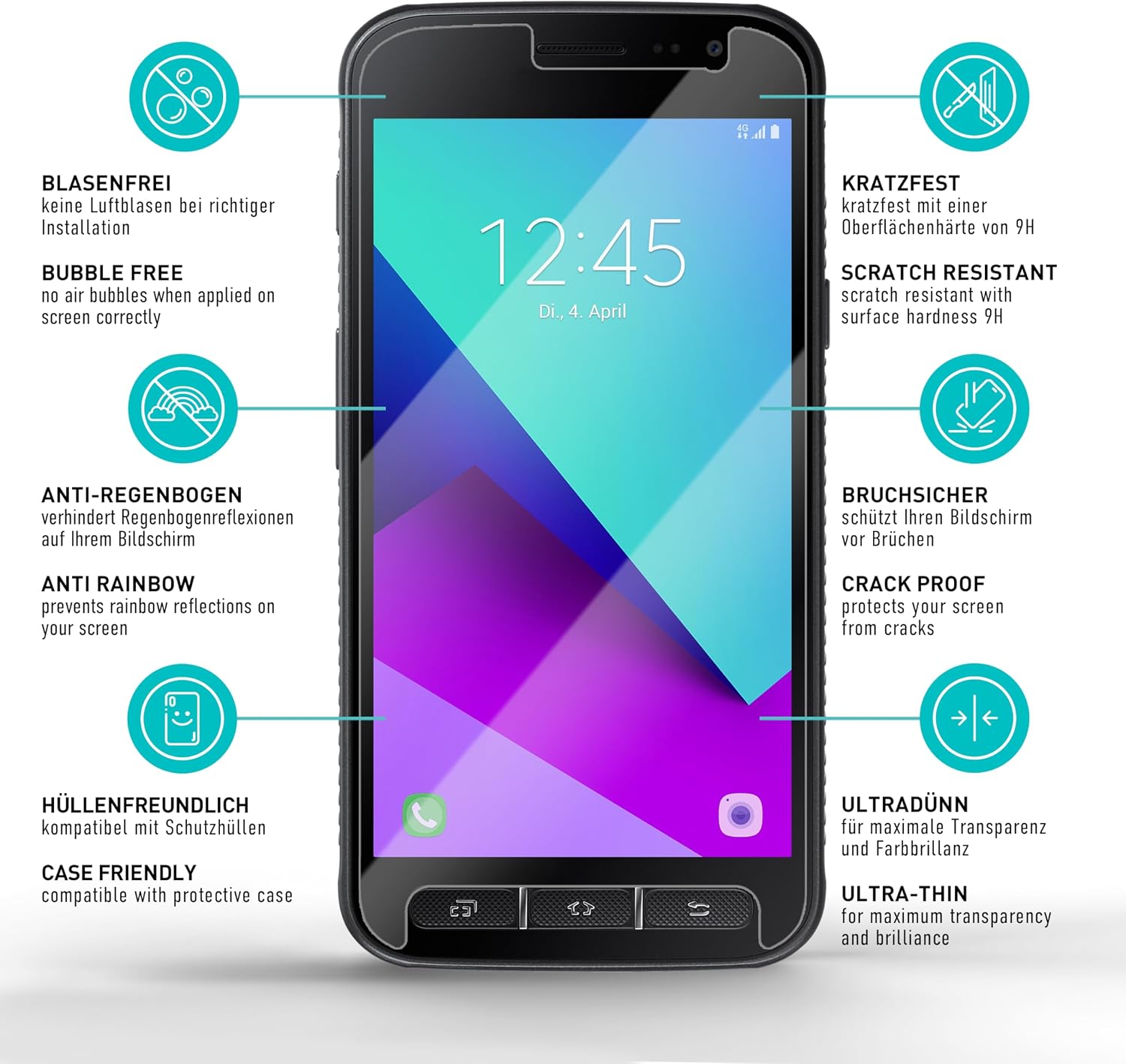 Detalle 2 de SmarTect Tempered Glass Screen Protectors for Galaxy Xcover 4/4s, 9H, 0.3 mm