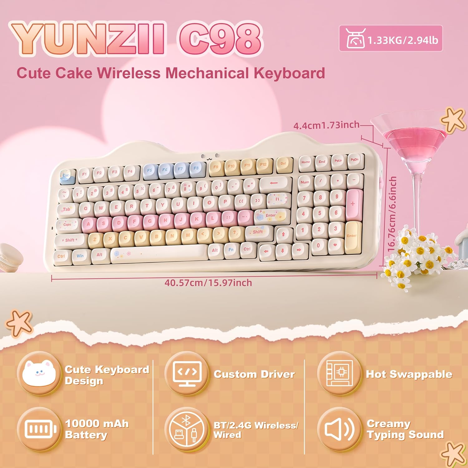 Thumbnail 1 de YUNZII C98 Drahtlose Mechanische Tastatur mit Nummernblock – Beige, Milk V2 Linear Switch