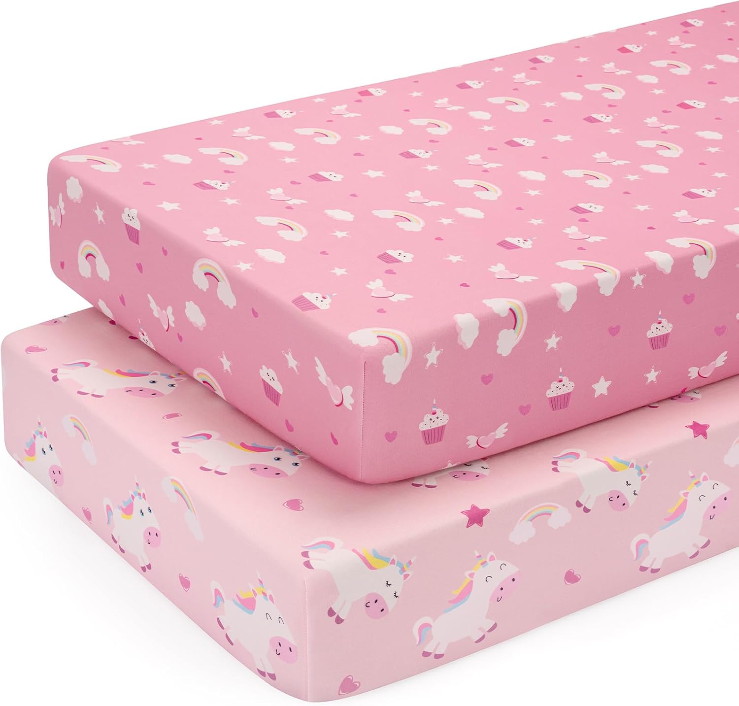Detalle de Yukkidds Cot Sheets 140 x 70cm Fitted Cot Bed Sheets Twin Pack – Pink Unicorn Microfibre
