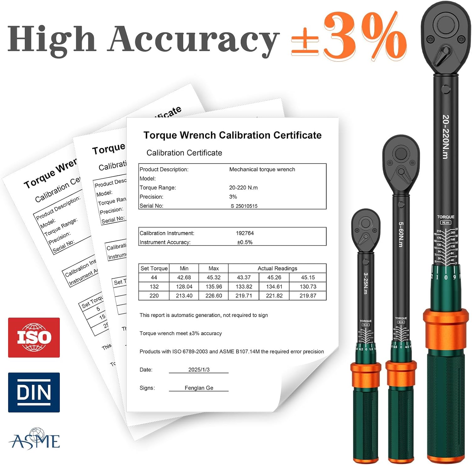 Thumbnail 2 de NADOKHI Drehmomentschlüssel Set 1/4", 3/8" und 1/2" Zoll – 3-tlg. mit 72-Zähne Ratsche, 3–25/5–60/20–220 Nm, ±3% Genauigkeit