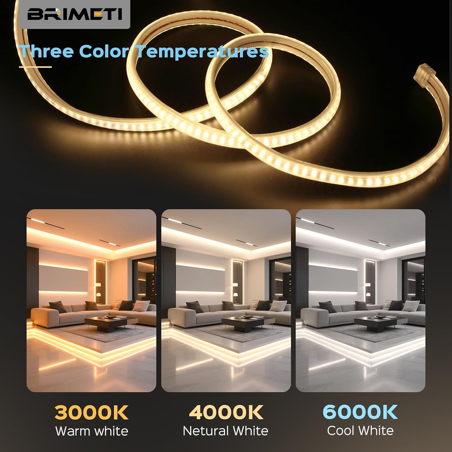 Detalle 1 de BRIMETI LED-list 10 m, neutralvit 4000 K, IP65 och 145 LED/m