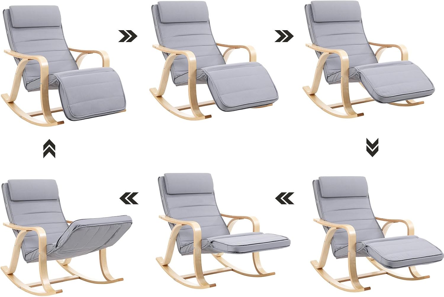 Detalle de SONGMICS Sedia a Dondolo in Legno di Betulla LYY41G: comfort, stile e praticità a 5 altezze