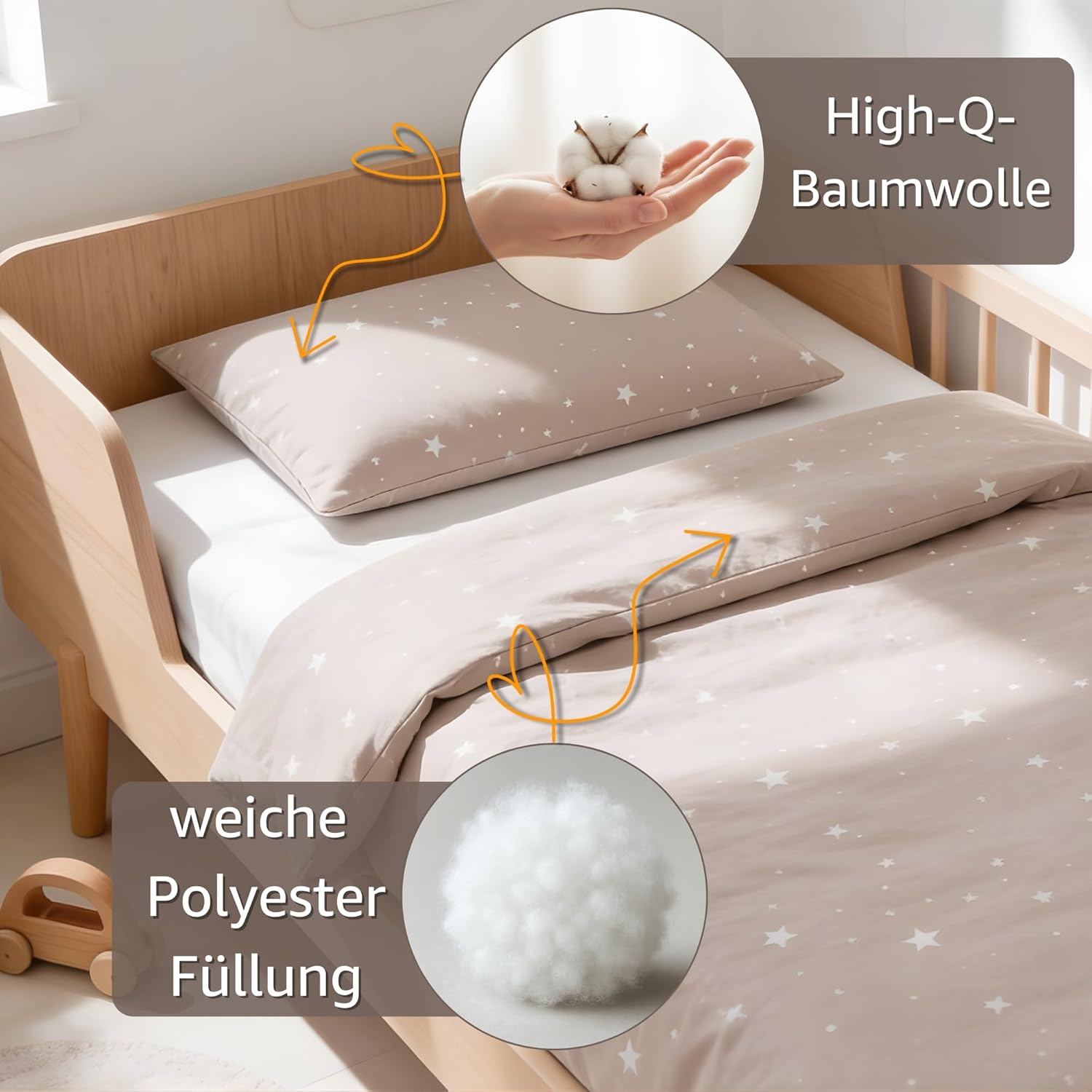 Thumbnail 2 de Totsy Baby Trapunta per bambino 90x120 in cotone + cuscino 40x60 cm – beige con stelle bianche, OEKO-TEX