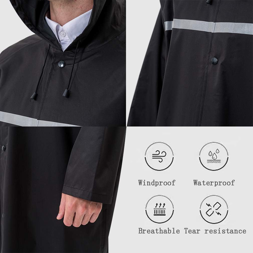 Thumbnail 3 de Pahajim Waterproof Adult Long Raincoat Poncho with Reflective Tape, Adjustable Hood (XL–4XL)