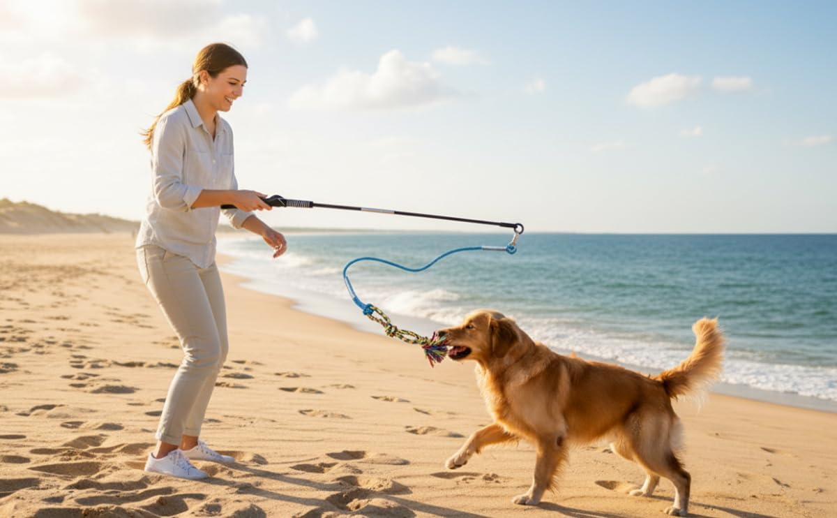Detalle de DIBBATU 002 Flirt Pole for Dogs with Stainless Steel Pole and Rope Toys