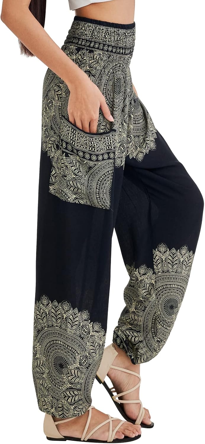 Detalle 2 de Joob Joob Boho Pants for Women — Smocked Harem Yoga Pants with Pocket